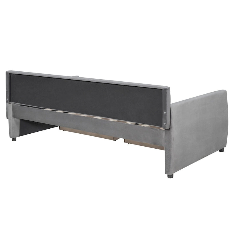 Velvet Daybed with Trundle & Wood Slats