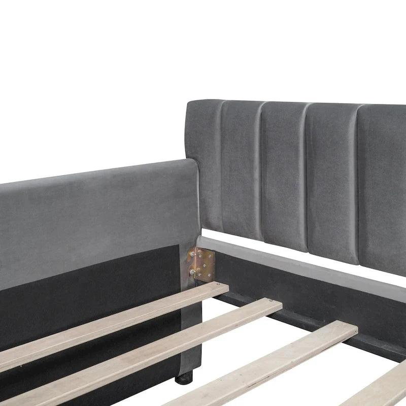 Velvet Daybed with Trundle & Wood Slats