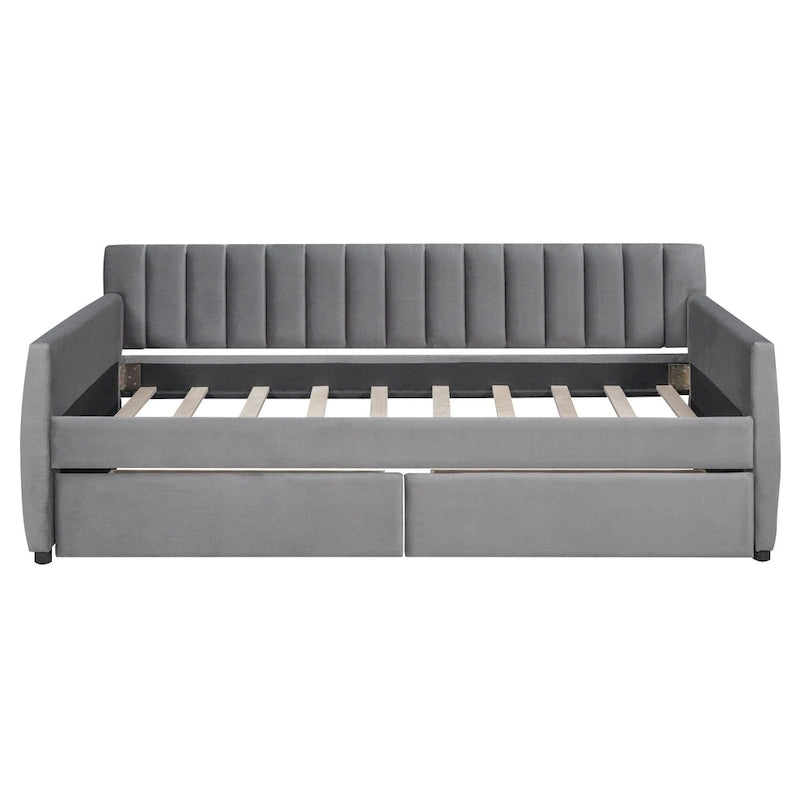Velvet Daybed with Trundle & Wood Slats