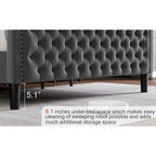 King Size Modern Velvet Platform Bed with Upholstered Headboard