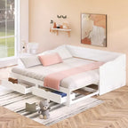 White Twin Pine Wood Extendable Daybed with 2 Storage Drawers