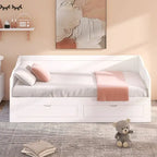 White Twin Pine Wood Extendable Daybed with 2 Storage Drawers