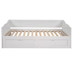 White Twin Pine Wood Extendable Daybed with 2 Storage Drawers