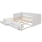 White Twin Pine Wood Extendable Daybed with 2 Storage Drawers