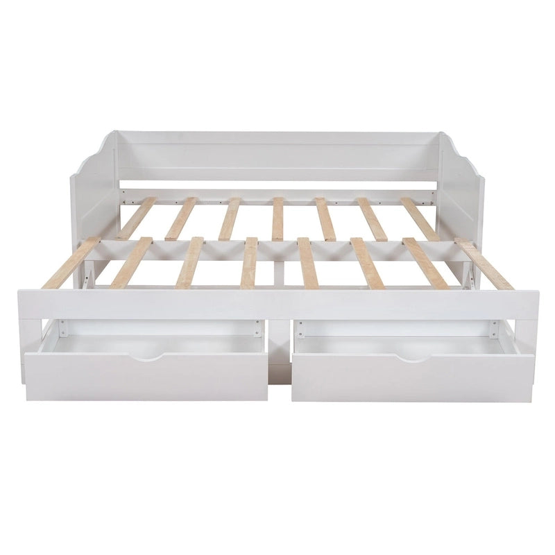 White Twin Pine Wood Extendable Daybed with 2 Storage Drawers