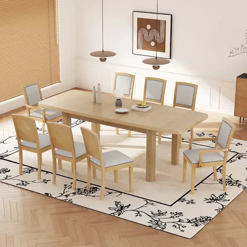 7-Piece Wooden Dining Table Set with Extendable Table & 6 Chairs