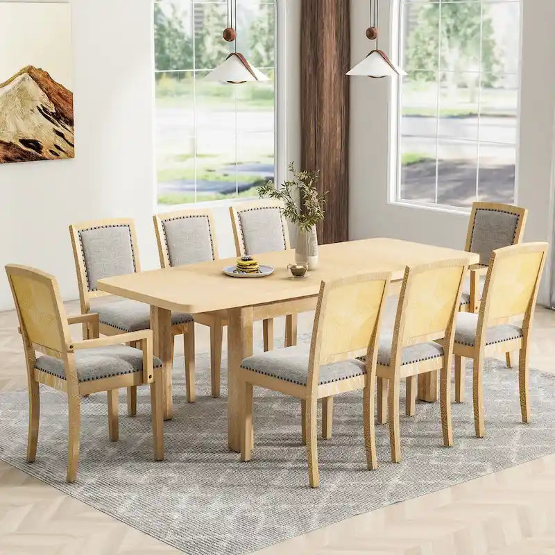 7-Piece Wooden Dining Table Set with Extendable Table & 6 Chairs