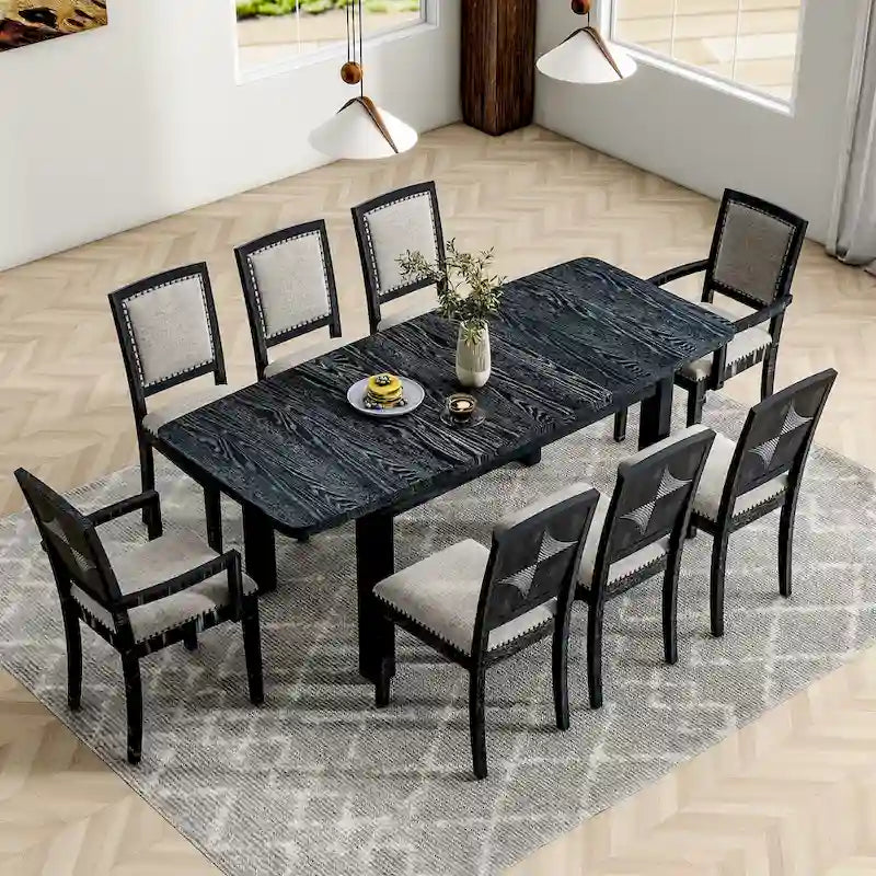7-Piece Wooden Dining Table Set with Extendable Table & 6 Chairs