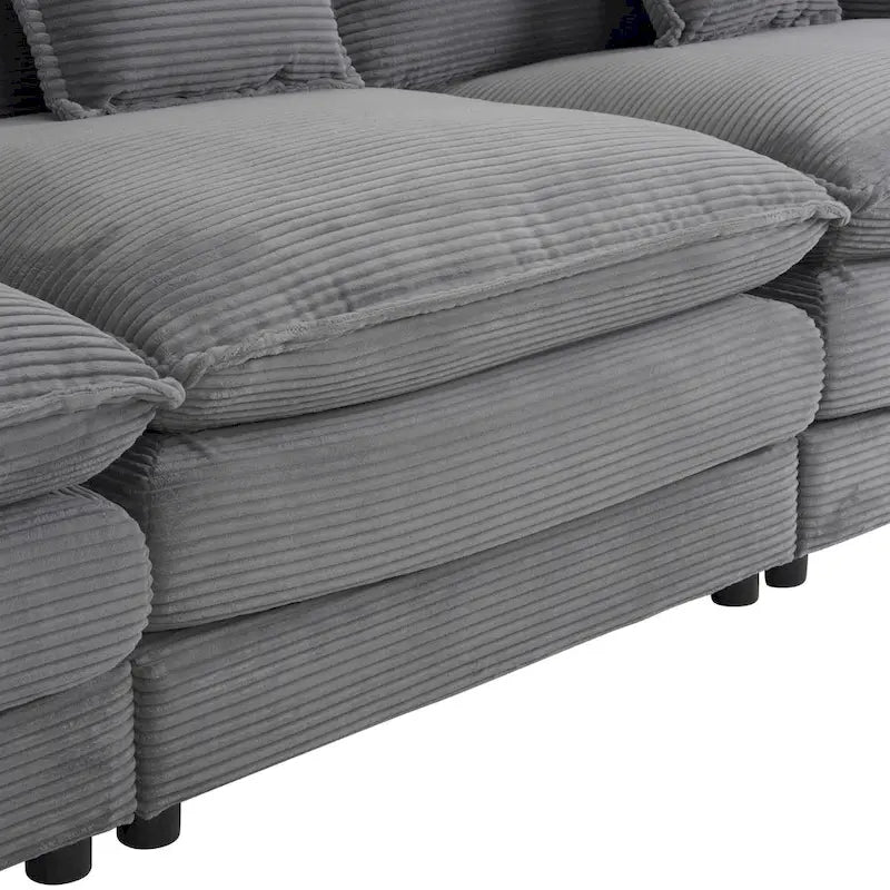 6-Piece 149.6 Corduroy Upholstered U-Shaped Modular Sectional Sofa with Side Storage Pockets