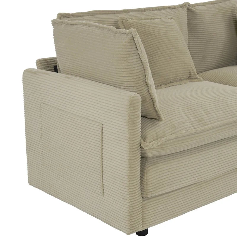 6-Piece 149.6 Corduroy Upholstered U-Shaped Modular Sectional Sofa with Side Storage Pockets