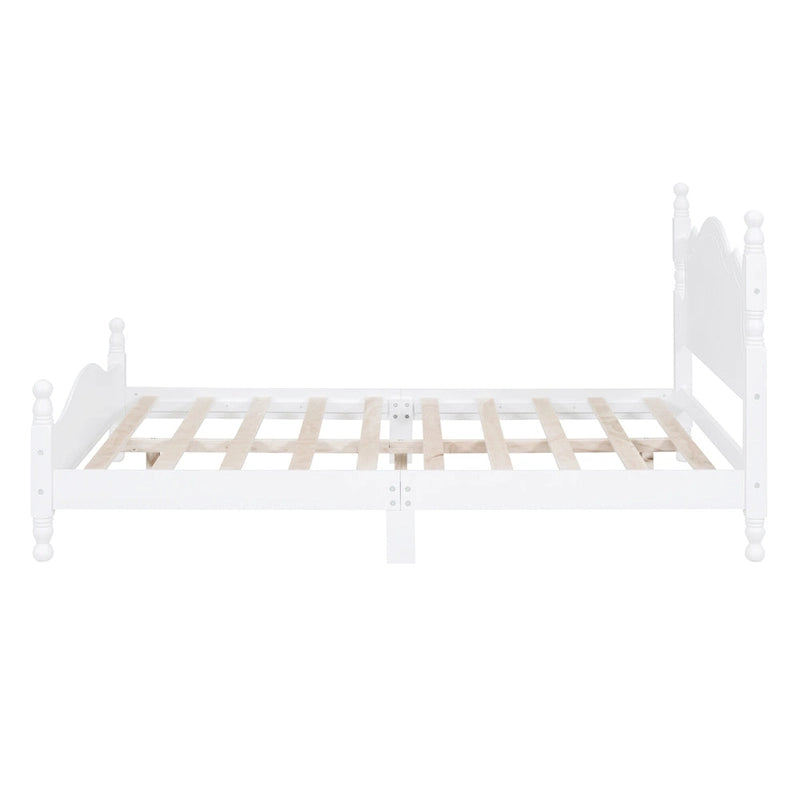 Retro Style Pine Wood Platform Bed Frame with Headboard and Footboard, Wooden Slat Support