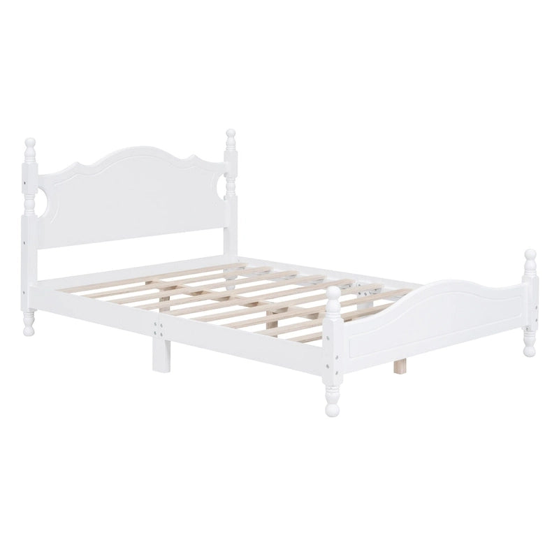 Retro Style Pine Wood Platform Bed Frame with Headboard and Footboard, Wooden Slat Support