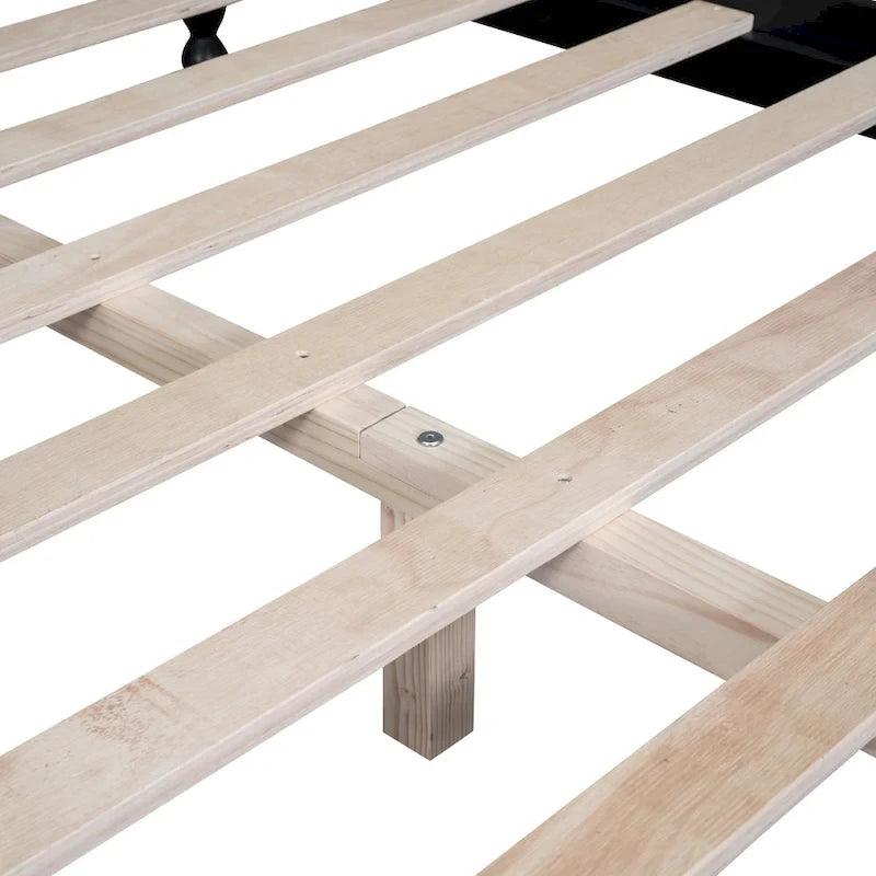 Retro Style Pine Wood Platform Bed Frame with Headboard and Footboard, Wooden Slat Support