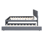 Linen Upholstered Platform Bed Frame with Trundle and Brick Pattern Headboard