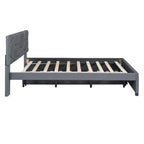 Linen Upholstered Platform Bed Frame with Trundle and Brick Pattern Headboard