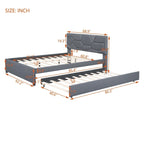 Linen Upholstered Platform Bed Frame with Trundle and Brick Pattern Headboard