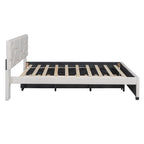 Linen Upholstered Platform Bed Frame with Trundle and Brick Pattern Headboard