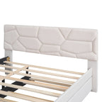 Linen Upholstered Platform Bed Frame with Trundle and Brick Pattern Headboard