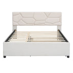 Linen Upholstered Platform Bed Frame with Trundle and Brick Pattern Headboard