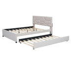 Linen Upholstered Platform Bed Frame with Trundle and Brick Pattern Headboard