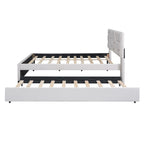 Linen Upholstered Platform Bed Frame with Trundle and Brick Pattern Headboard