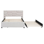 Linen Upholstered Platform Bed Frame with Trundle and Brick Pattern Headboard