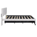 Linen Upholstered Platform Bed Frame with Trundle and Brick Pattern Headboard