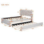 Linen Upholstered Platform Bed Frame with Trundle and Brick Pattern Headboard