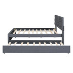 Linen Upholstered Platform Bed Frame with Trundle and Brick Pattern Headboard