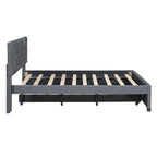 Linen Upholstered Platform Bed Frame with Trundle and Brick Pattern Headboard