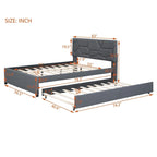 Linen Upholstered Platform Bed Frame with Trundle and Brick Pattern Headboard