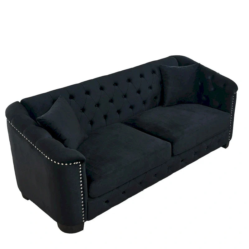 77 Chesterfield Velvet Button-tufted 3-Seater Sofa with Nailhead Decoration