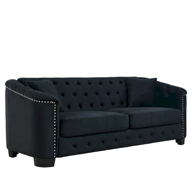 77 Chesterfield Velvet Button-tufted 3-Seater Sofa with Nailhead Decoration