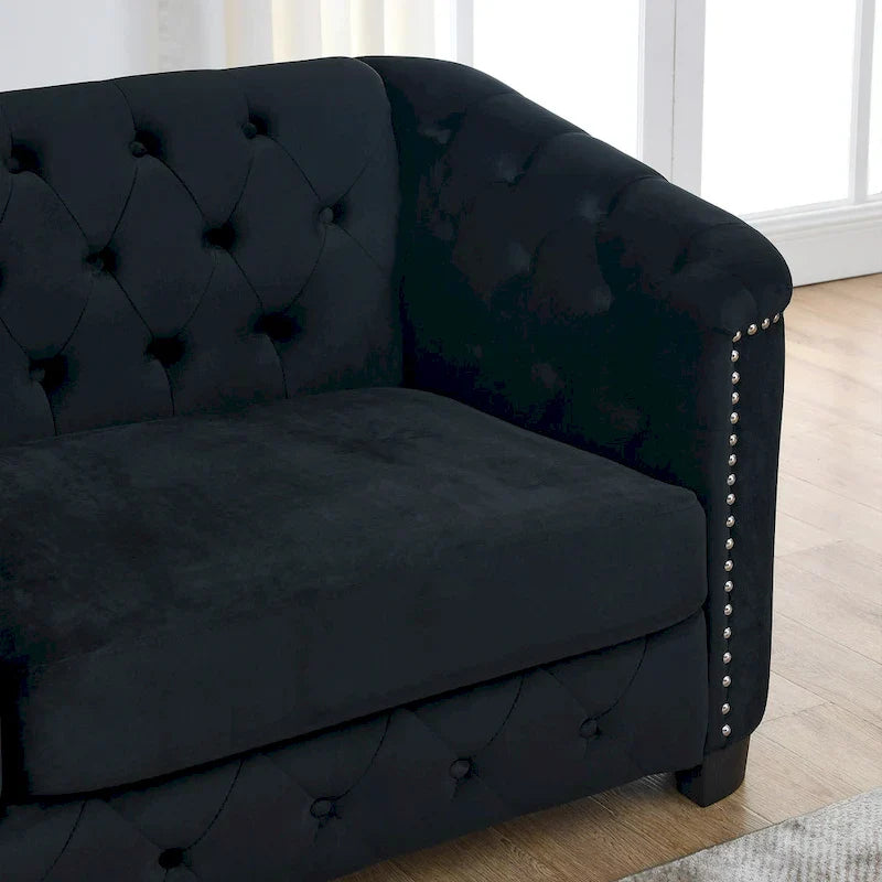77 Chesterfield Velvet Button-tufted 3-Seater Sofa with Nailhead Decoration