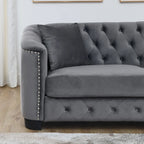 77 Chesterfield Velvet Button-tufted 3-Seater Sofa with Nailhead Decoration