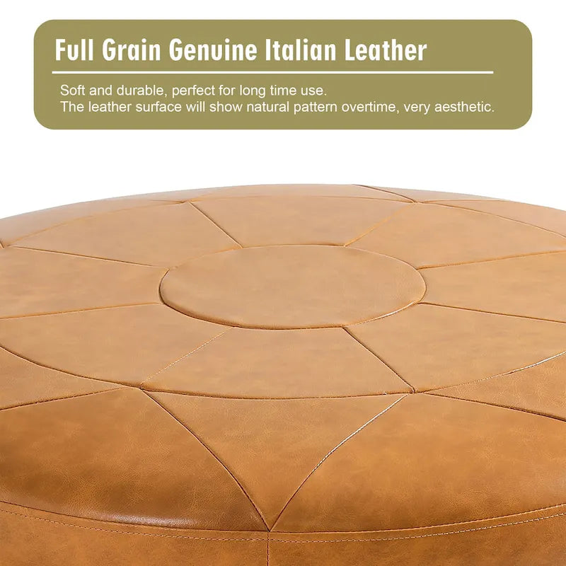 34.5 W Full-Grain Genuine Italian Leather Ottoman Set of 2
