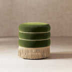 Edward 17.5 Round Upholstered Ottoman with Gold Bullion Fringe