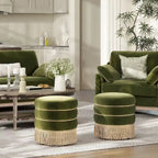 Edward 17.5 Round Upholstered Ottoman with Gold Bullion Fringe
