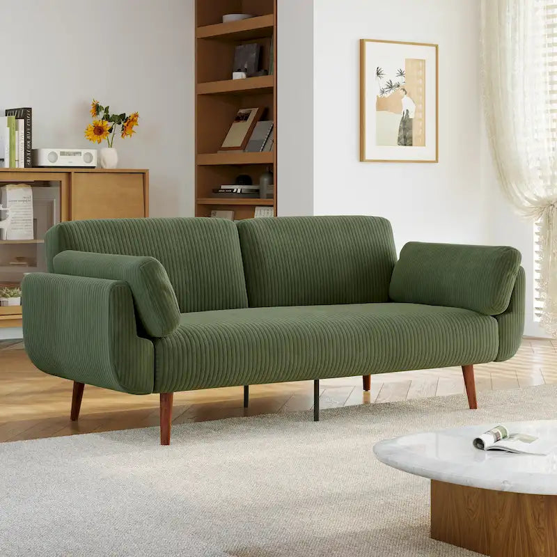 73 W Upholstered Corduroy Convertible Sleeper Sofa Bed with Pillows