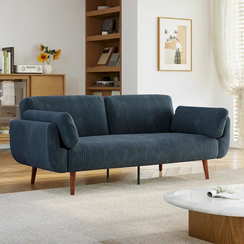 73 W Upholstered Corduroy Convertible Sleeper Sofa Bed with Pillows