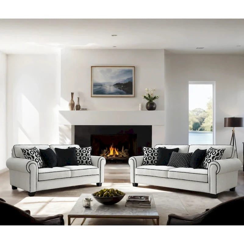 Furniture of America Anastasia White Chenille Sofa with Accent Pillows