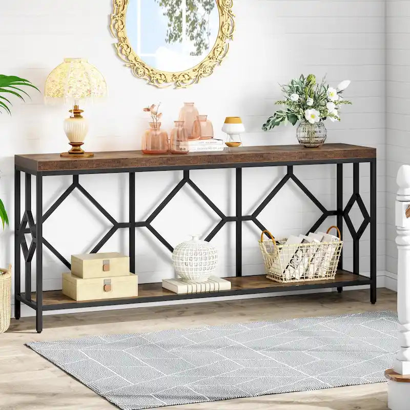 71 Inches Extra Long Console Table Sofa Table with Open Storage Shelf, Narrow Long Sofa Tables Entry Table Behind Couch Table