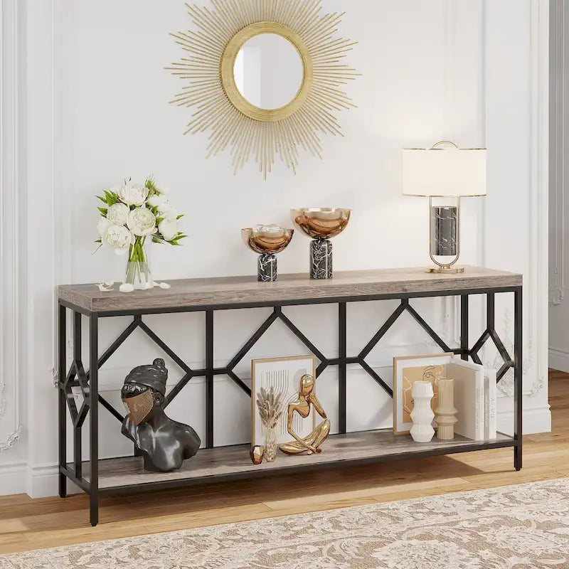 71 Inches Extra Long Console Table Sofa Table with Open Storage Shelf, Narrow Long Sofa Tables Entry Table Behind Couch Table