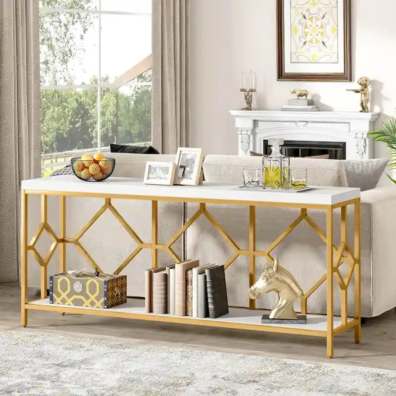 71 Inches Extra Long Console Table Sofa Table with Open Storage Shelf, Narrow Long Sofa Tables Entry Table Behind Couch Table