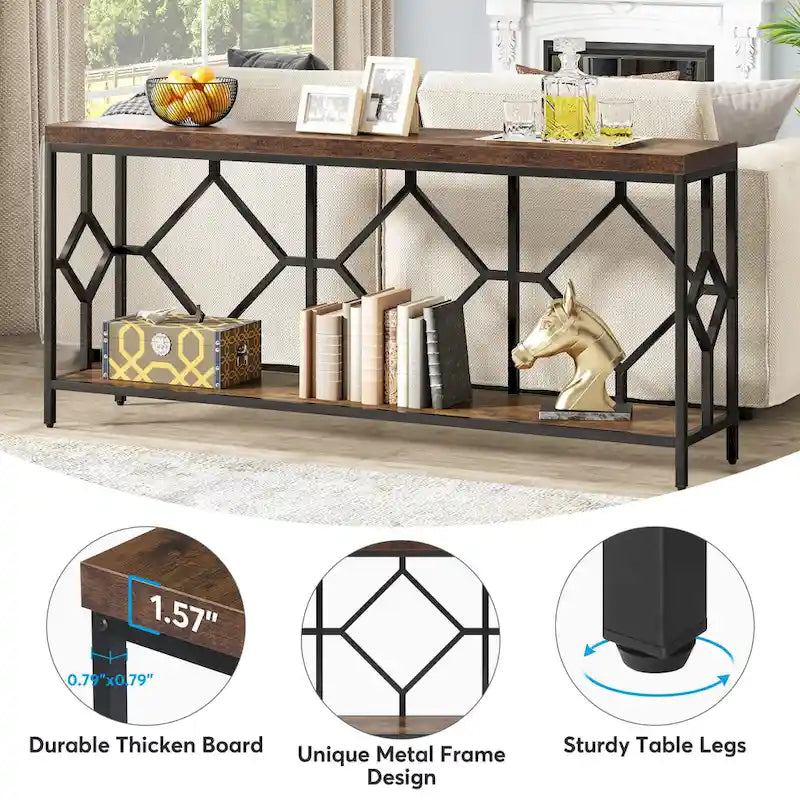 71 Inches Extra Long Console Table Sofa Table with Open Storage Shelf, Narrow Long Sofa Tables Entry Table Behind Couch Table
