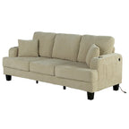 85 Modern Corduroy Rectangle 3-seater Sofa with USB and 2 Pillows