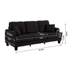 85 Modern Corduroy Rectangle 3-seater Sofa with USB and 2 Pillows