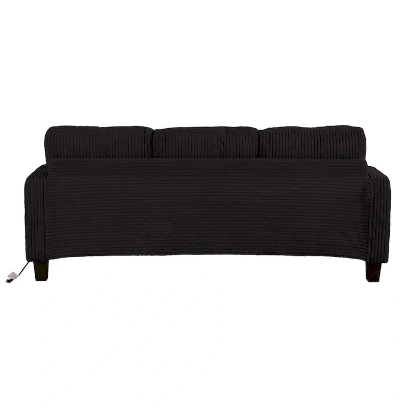85 Modern Corduroy Rectangle 3-seater Sofa with USB and 2 Pillows