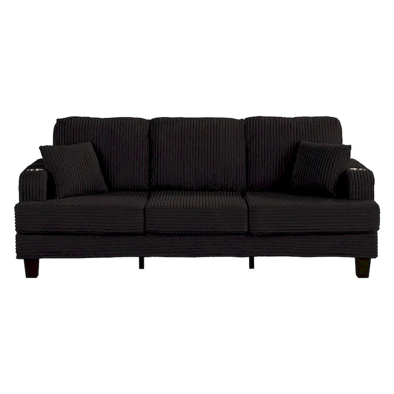 85 Modern Corduroy Rectangle 3-seater Sofa with USB and 2 Pillows
