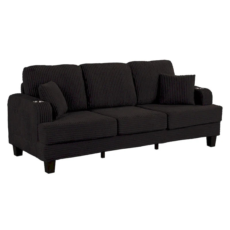 85 Modern Corduroy Rectangle 3-seater Sofa with USB and 2 Pillows